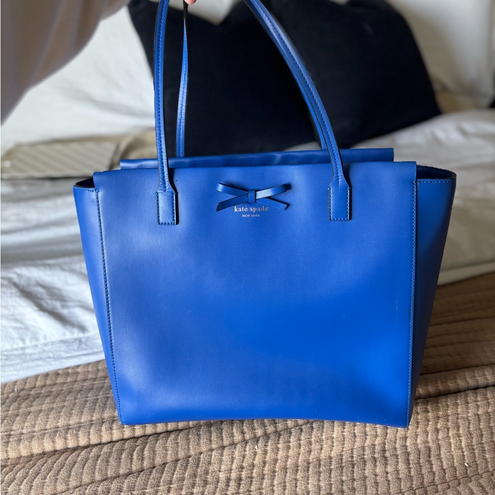 Kate Spade Blue Leather Tote with Bow Detail